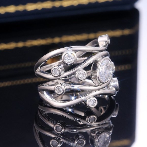 ✨ Multi Layer Stackable Wave Water Drop White Oval Zircon Rings Women, P… - Picture 5 of 5